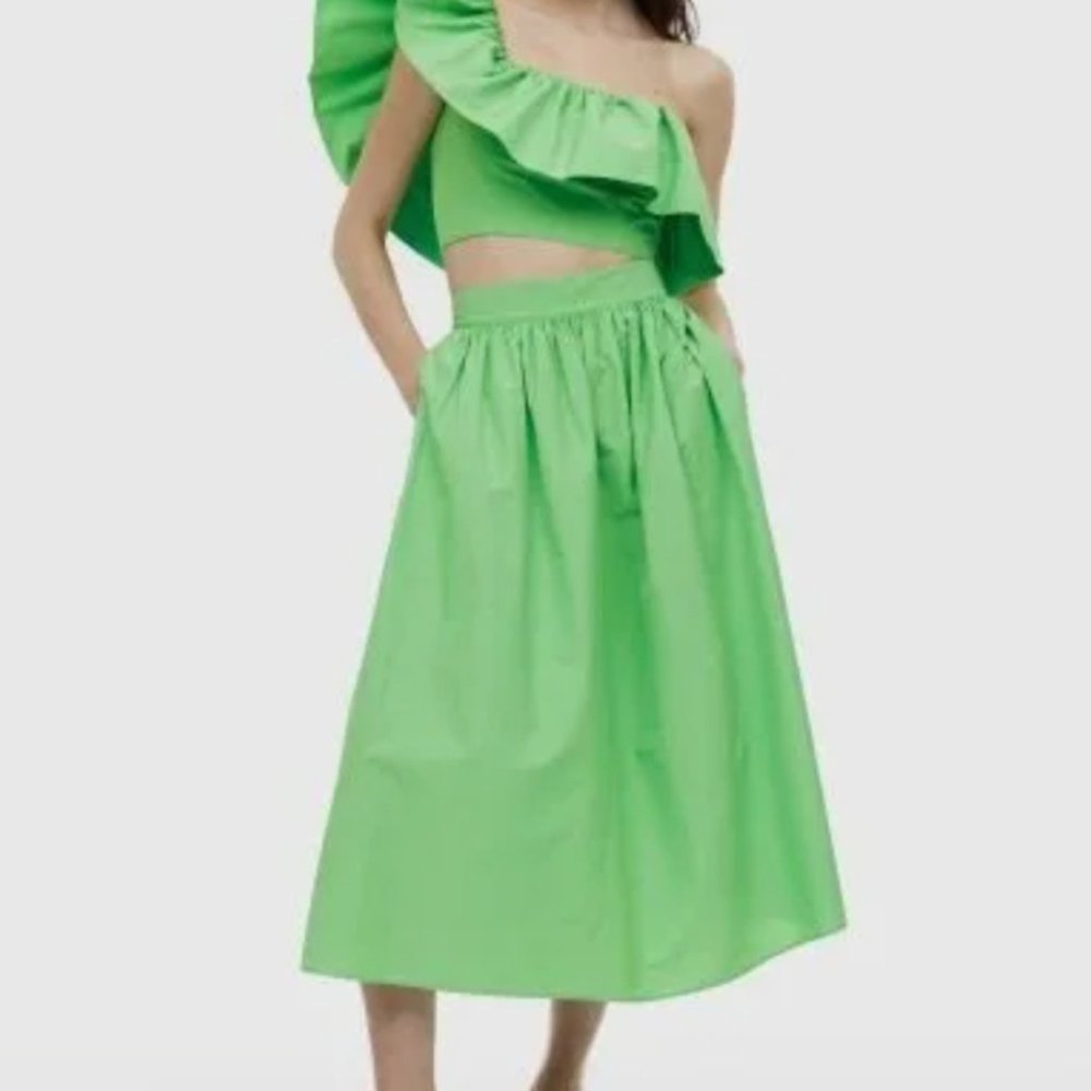 H&M Green Flounce Midi Skirt Set